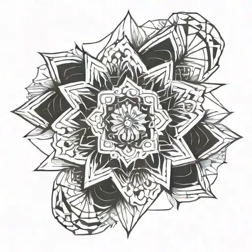 an easy repetitive geometric   mandala, tattoo design, with bold simple lines and negative spaces tattoo design idea
