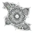 an easy repetitive geometric fractal mandala, tattoo design, with bold simple lines and negative spaces tattoo design idea
