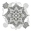 an easy repetitive geometric fractal mandala, tattoo design, with bold simple lines and negative spaces tattoo design idea