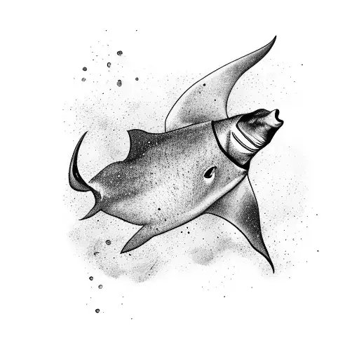 a diver swimming down to a shipwreck with two manta rays in the distance. with a jungle above the water tattoo design idea