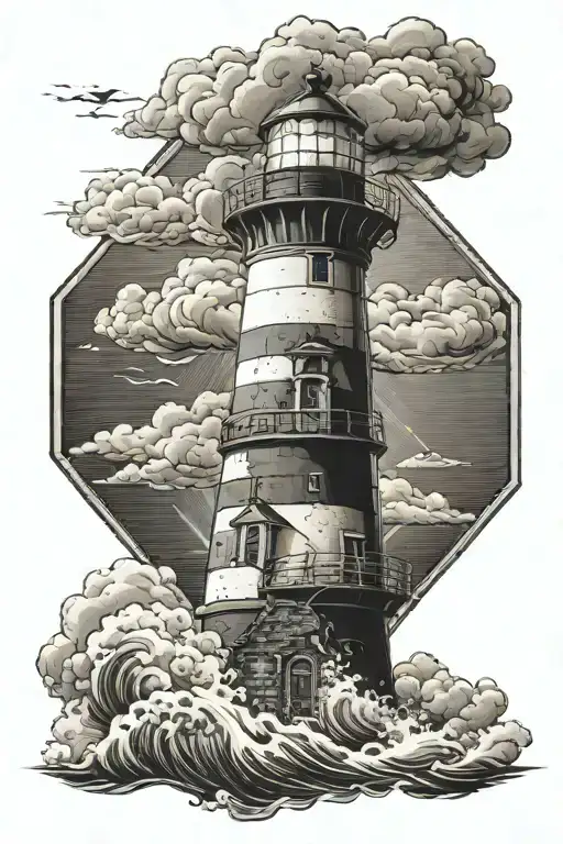 lighthouse in storm cloud tattoo design idea