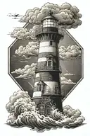 lighthouse in storm cloud tattoo design idea