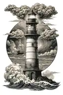 lighthouse in storm cloud tattoo design idea
