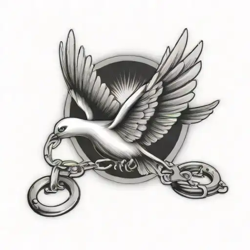 flying dove holding handcuffs  tattoo design idea