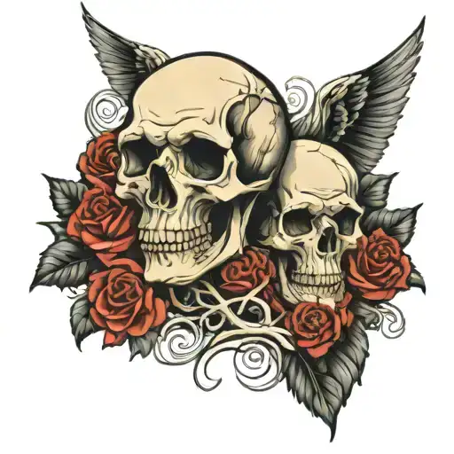 3 skulls 2  agnles tattoo design idea
