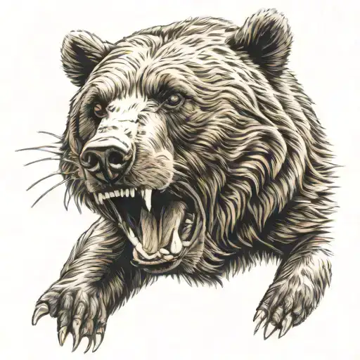 growling brown bear with artillery shell in mouth open tattoo design idea