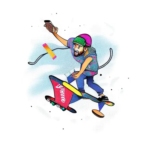 Skateboard with phone as the background tattoo design idea