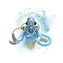 scuba diver with marine life tattoo design idea
