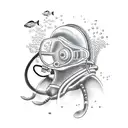 scuba diver with marine life tattoo design idea