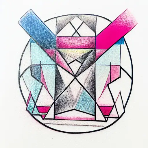 geometric coloured primitive shape tattoo design idea
