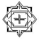 geometric coloured primitive shape tattoo design idea