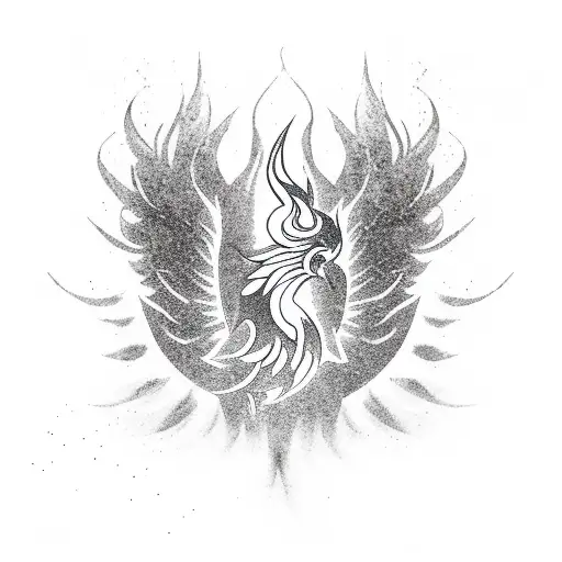 An EDM festival stage engulfed in flames with a phoenix logo tattoo design idea
