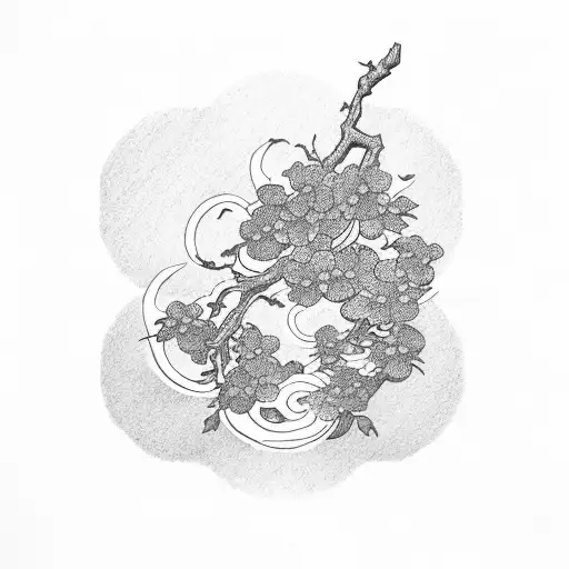 Japanese cherry blossom, red sun,  tattoo design idea