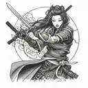 Dark fantasy inspired girl samurai wielding a katana tattoo design idea
