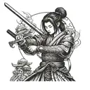 Dark fantasy inspired girl samurai wielding a katana tattoo design idea