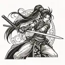 Dark fantasy inspired girl samurai wielding a katana tattoo design idea