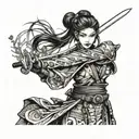 Dark fantasy inspired girl samurai wielding a katana tattoo design idea