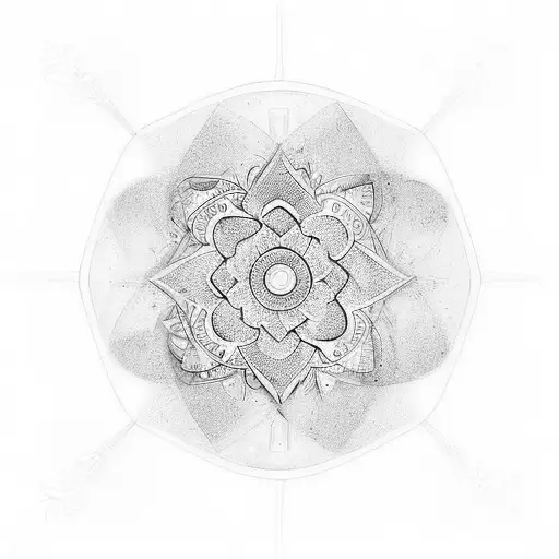 A microrealism & geometric blend. Picture a single hand from above, intricately guiding tattoo design idea