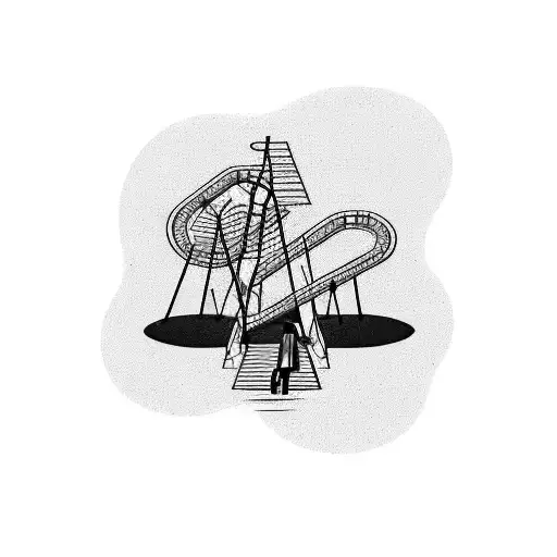 Man walking dog with rollercoasters around them tattoo design idea