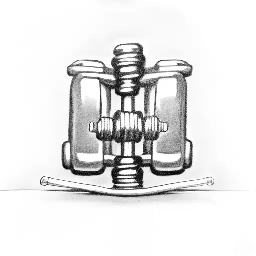 A black-grey tattoo of a gym dumbbell morphing into a sleek motorcycle tattoo design idea