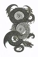 yin and yang, waterfall, dragon, phoenix, celtic, tribal, nordic tattoo design idea