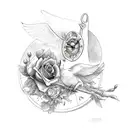 dove with Grimreaper and clock and roses tattoo design idea