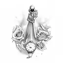 dove with Grimreaper and clock and roses tattoo design idea