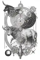 libra and taurus constellation intertwined tattoo design idea