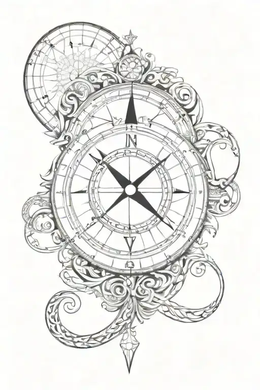 infinity symbol integrated compass and moon tattoo design idea