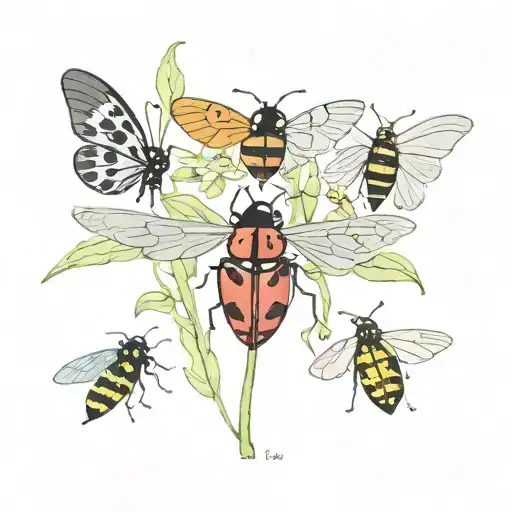 1 ladybug, 1 firefly, and 1  butterfly tattoo design idea