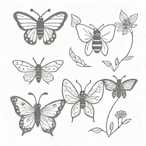 matching ladybug, firefly, and butterfly tattoo design idea