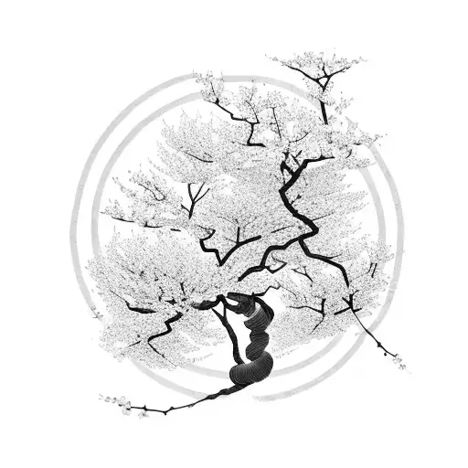Cherry blossom tree intertwined with a dragon tattoo design idea