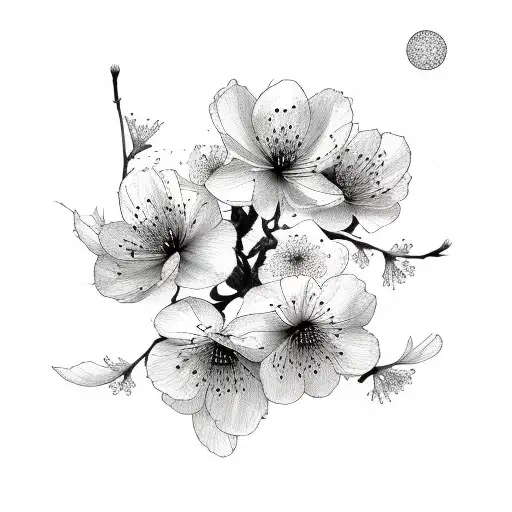 cherry blossom with cosmo flowers tattoo design idea