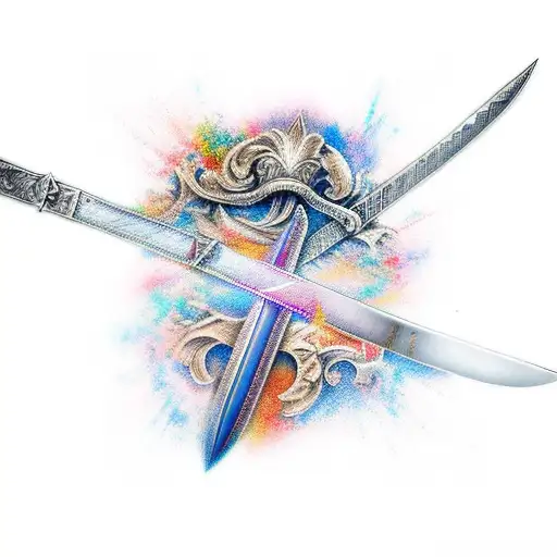 handle of sword fading into a staircase as the blade.  tattoo design idea