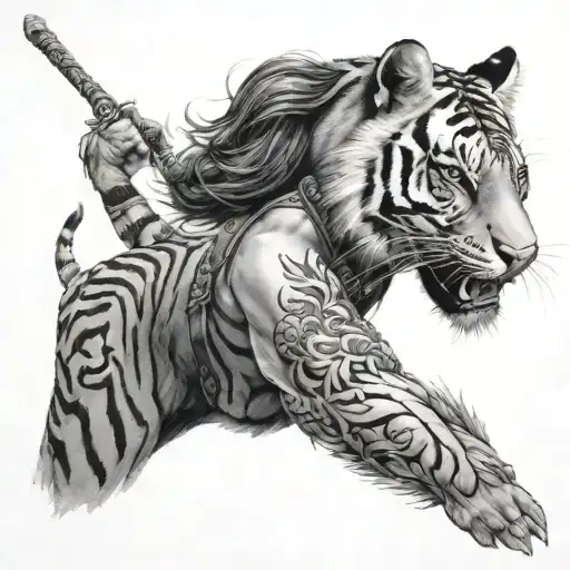 A woman warrior with a tiger tattoo design idea
