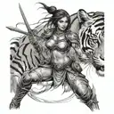 A woman warrior with a tiger tattoo design idea