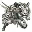 A woman warrior with a tiger tattoo design idea