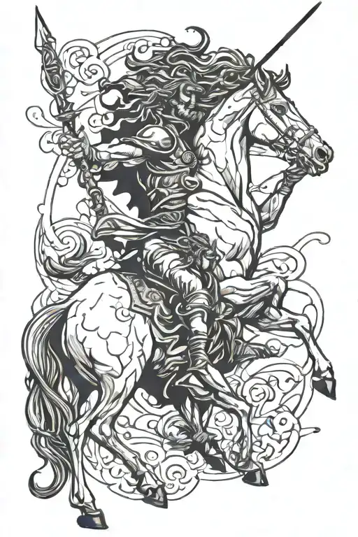 A masculine depiction of power and strength, also signifying a lost loved one. Also including a Centaur. tattoo design idea