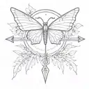 bow and arrow design for inbetween chest area, indie vibes but also goth, with a butterfly on the arrow  tattoo design idea