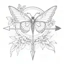 bow and arrow design for inbetween chest area, indie vibes but also goth, with a butterfly on the arrow  tattoo design idea