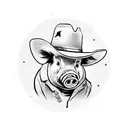 A pig wearing a cowboy hat, inspired by Red Dead Redemption 2 tattoo design idea