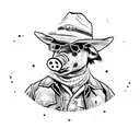 A pig wearing a cowboy hat, inspired by Red Dead Redemption 2 tattoo design idea
