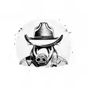 A pig wearing a cowboy hat, inspired by Red Dead Redemption 2 tattoo design idea
