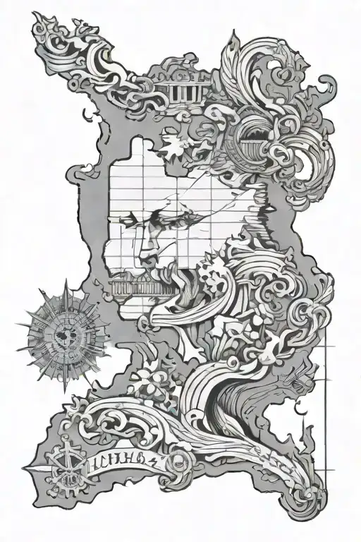 map of Australia, with a statue bust sculpture dynamic Angel head tattoo design idea