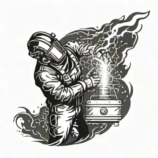 A welder creating a lightning storm with their welding torch tattoo design idea