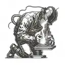 A welder creating a lightning storm with their welding torch tattoo design idea