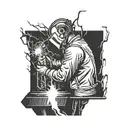 A welder creating a lightning storm with their welding torch tattoo design idea