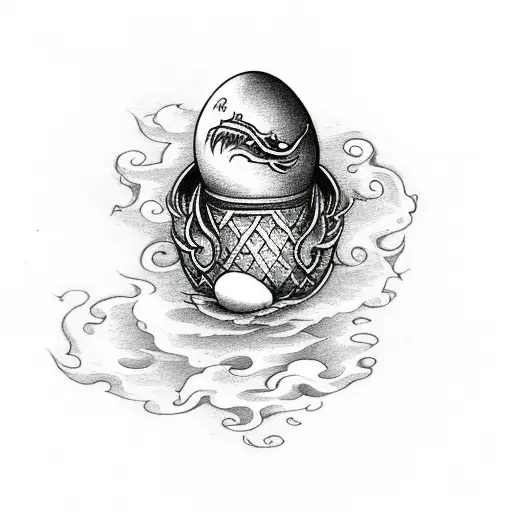 dragon, holding an egg, with flames, open mouth, clouds tattoo design idea