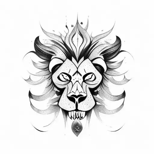 half skull half lion  tattoo design idea