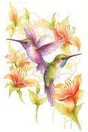 hummingbird with lily flowers and lines  tattoo design idea